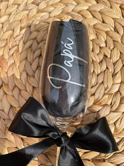 Copa de cava con nombre.